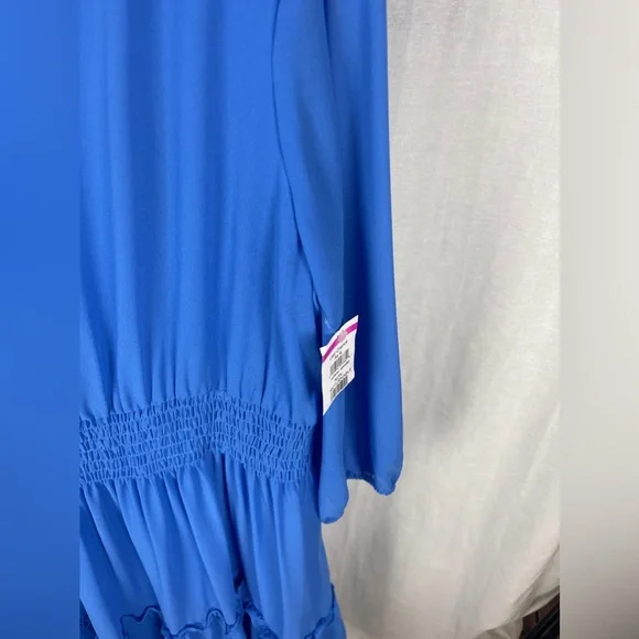 TAYLOR Blue Stretch Smocked Tiered-Hem Dress Size 16 NWT - Picture 6 of 11